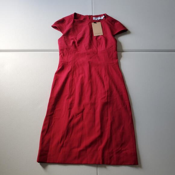 MM Lafleur Ashley Dress Womens 0 Red Short Sleeve Sheath Work Career Midi Office - Picture 1 of 10
